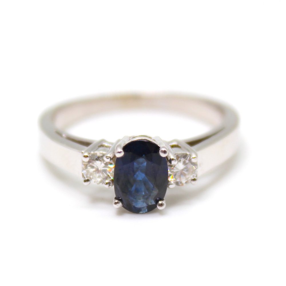 Genuine 14kt White Gold ring with Genuine Sapphire and Diamonds - HMSAPPDIA
